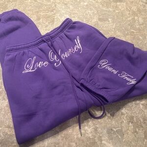 Purple Sweatpants with Inspirational Text